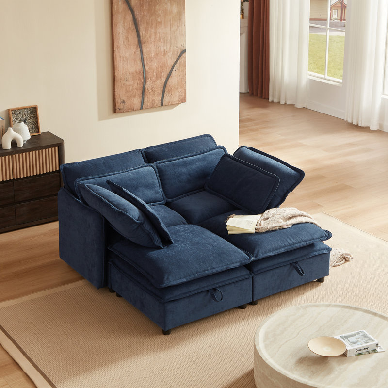 Canapé modulaire à deux couches, librement combinable, 4 places avec fonction de rangement, comprend 4 coussins moelleux