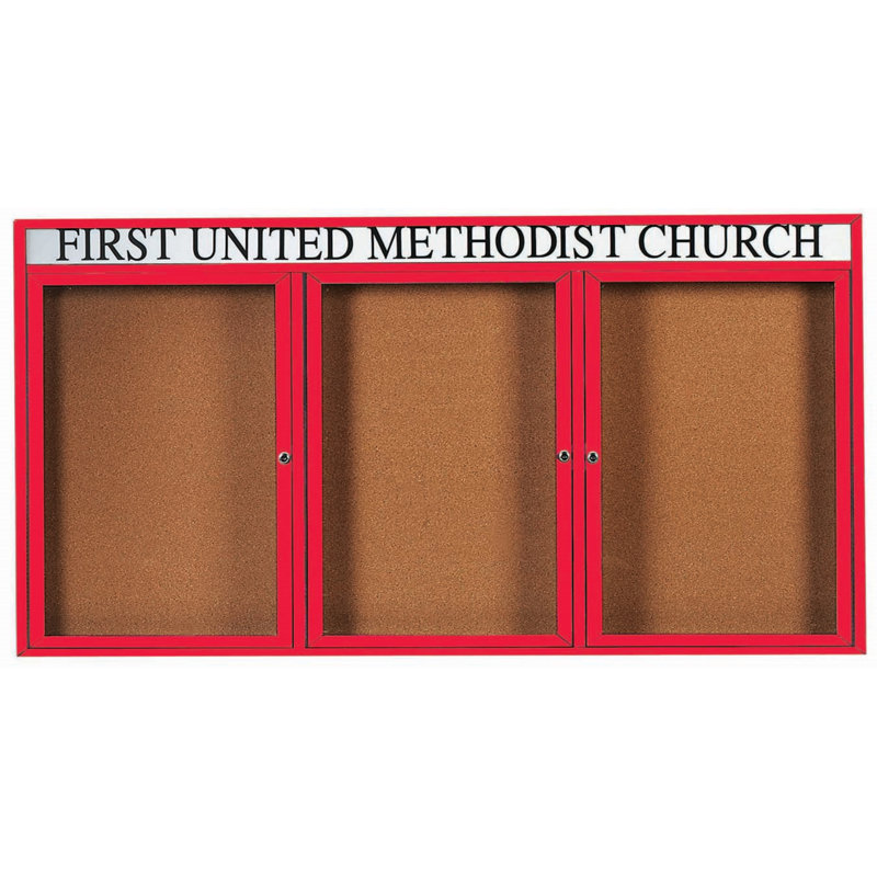 Tableau d'affichage mural illuminé et fermé, Rouge thermolaqué, Trois, 4 pi x 8 pi