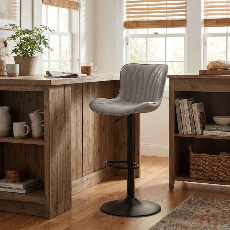 Tabouret de bar pivotant à hauteur réglable en similicuir, Gris