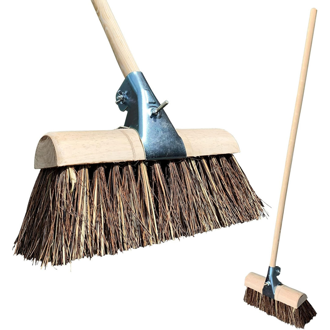 13" Saddleback Stiff Bassine and Cane Yard Brush Broom with Metal Clamp