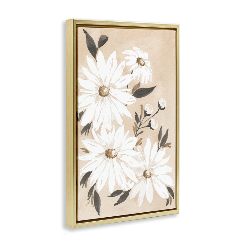 Toile flottante encadrée «Mute Neutral Daisies» par Amanda Cook, H 25 po x l 17 po, Cadre flottant métallique doré