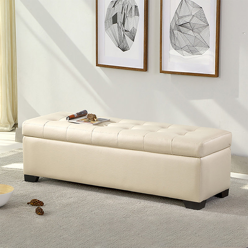  Banc de rangement rembourré beige en polyester avec banc d'entrée, Beige, H 15,75 po x l 55,12 po x P 17,72 po