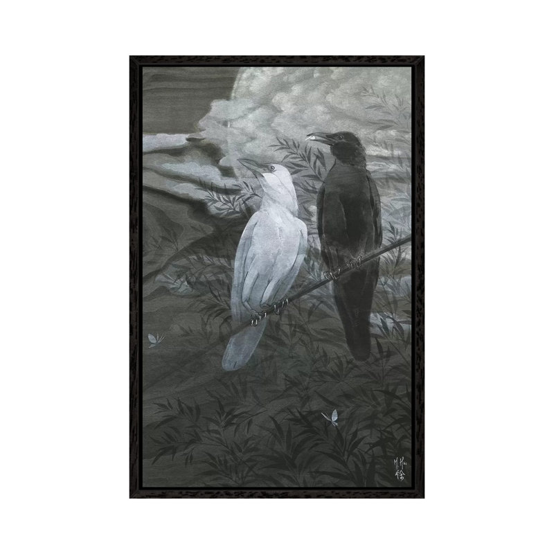 Crows And Moon by Martin Hsu - Painting on Canvas, 66.04 cm H x 45.72 cm W, Black Framed
