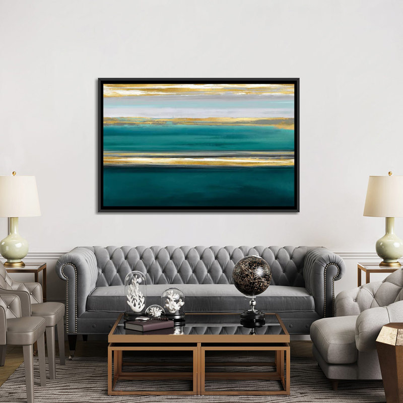 «Parallel Lines On Teal» par Allie Corbin - estampe numérique sur toile tendue avec châssis, H 18 po x l 26 po x P 1,5 po