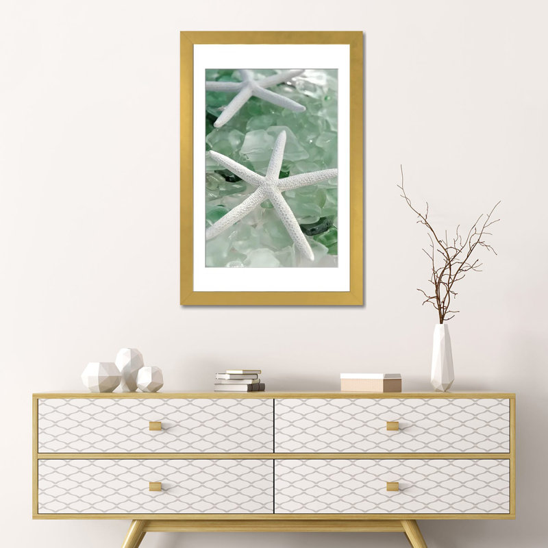 Seaglass 1 - Green, 24" H x 16" W, Gold Open Corner Framed