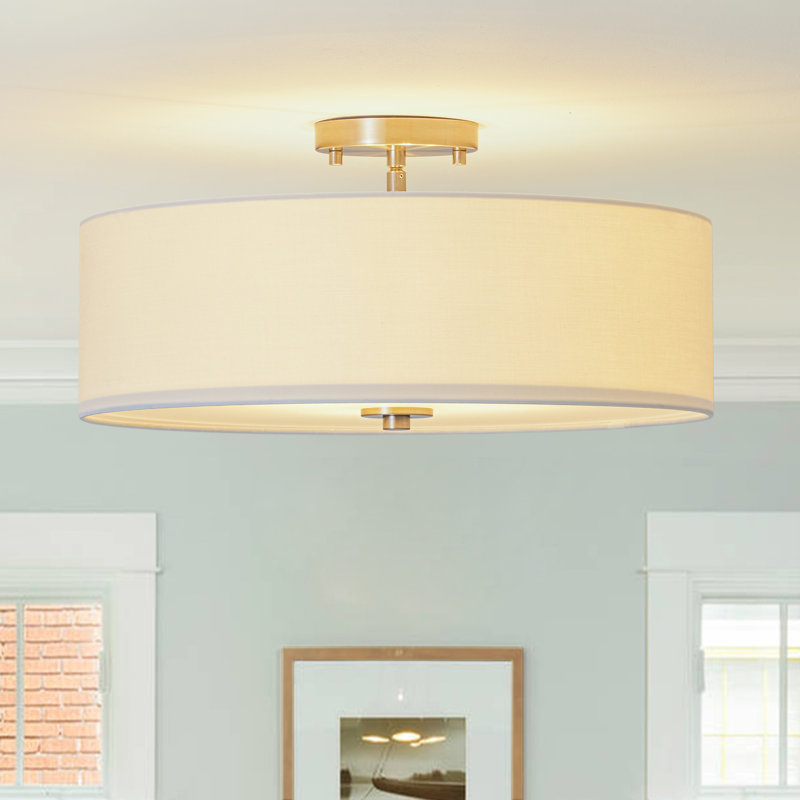 Plafonnier semi-encastré cylindrique en tissu 4 lumières, Nickel