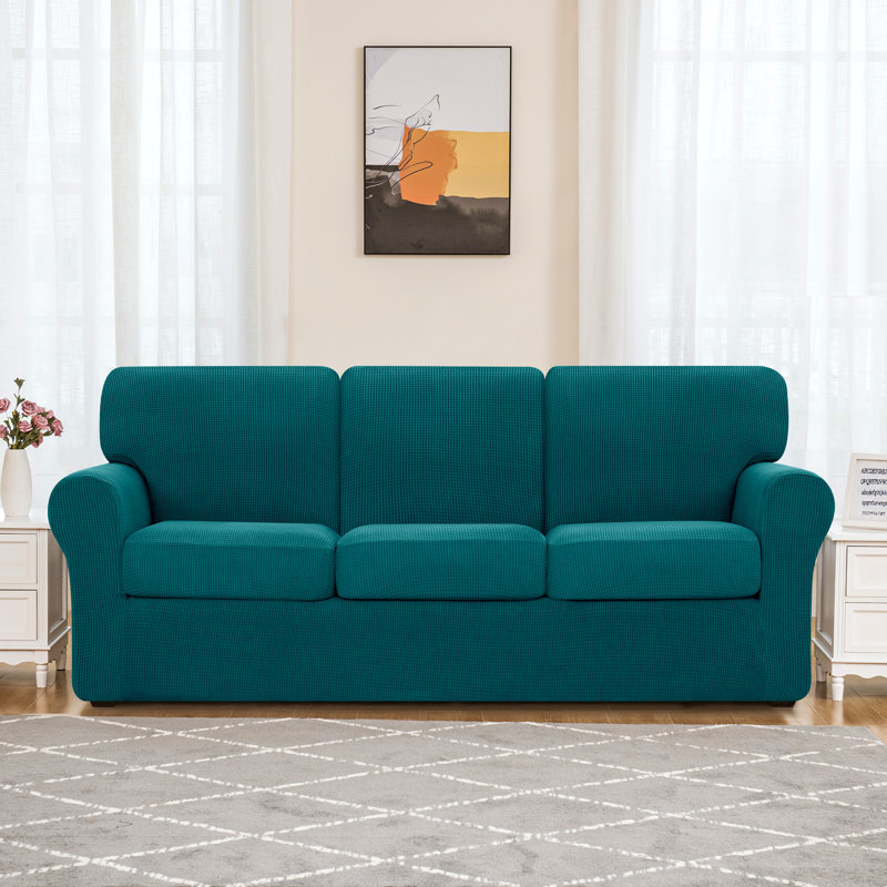 3 Seater Stretch Separate Box Cushion Sofa Slipcover, Blue