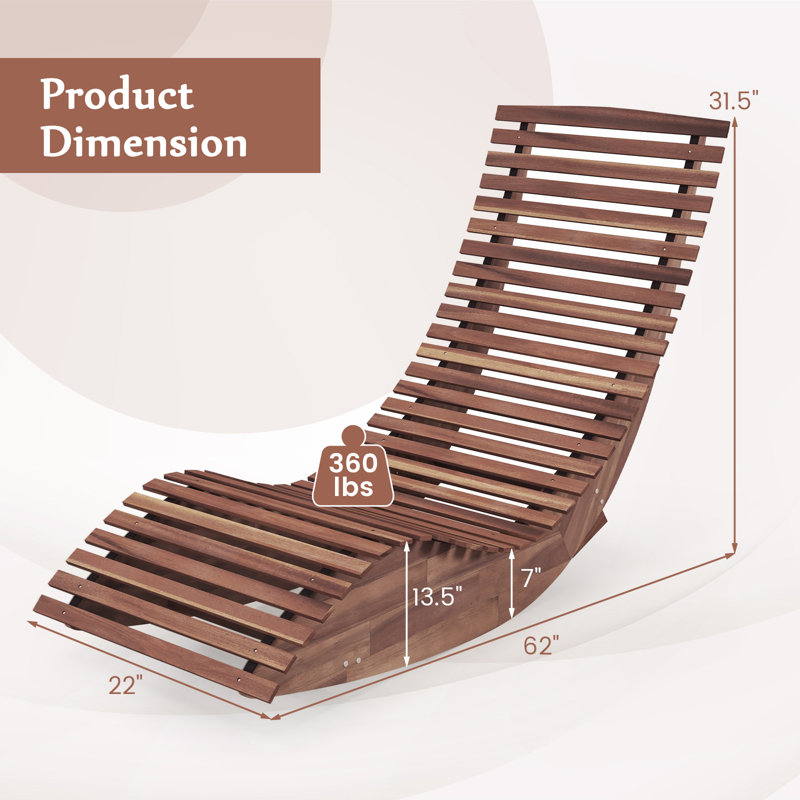  Set Of 2 Acacia Wood Patio Chaise Lounge Chair Outdoor Rocking Chair W/ Slatted Design