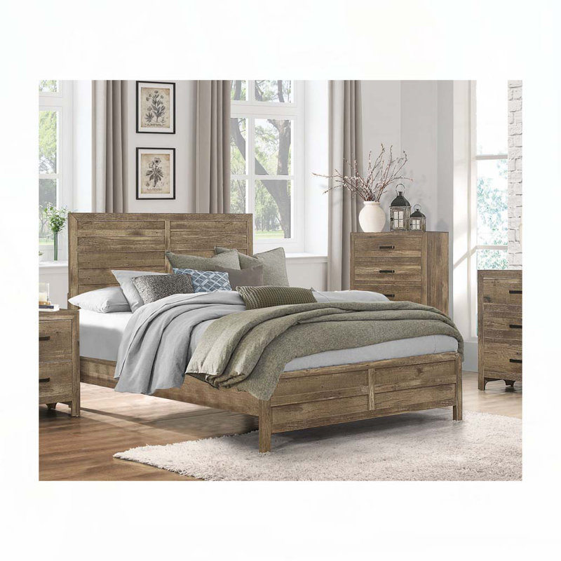 Lit rustique avec tête et pied de lit en bois, Bois, Grand lit