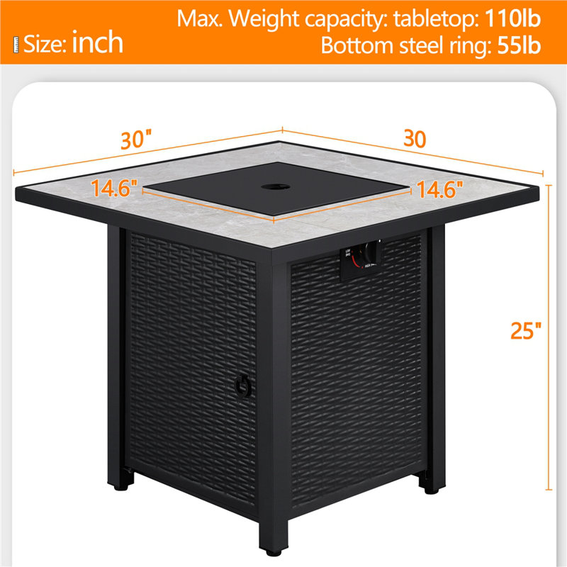 Griffeth Square Propane Smokeless Fire Pit Table with Hidden Fuel Tank, Black/Grey