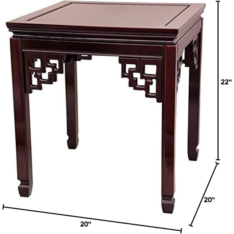 Rosewood Square Ming End Table With Floating Panel Design - Handcrafted Chinese Style Accent Table For Living Room, Bedroom, Or Office