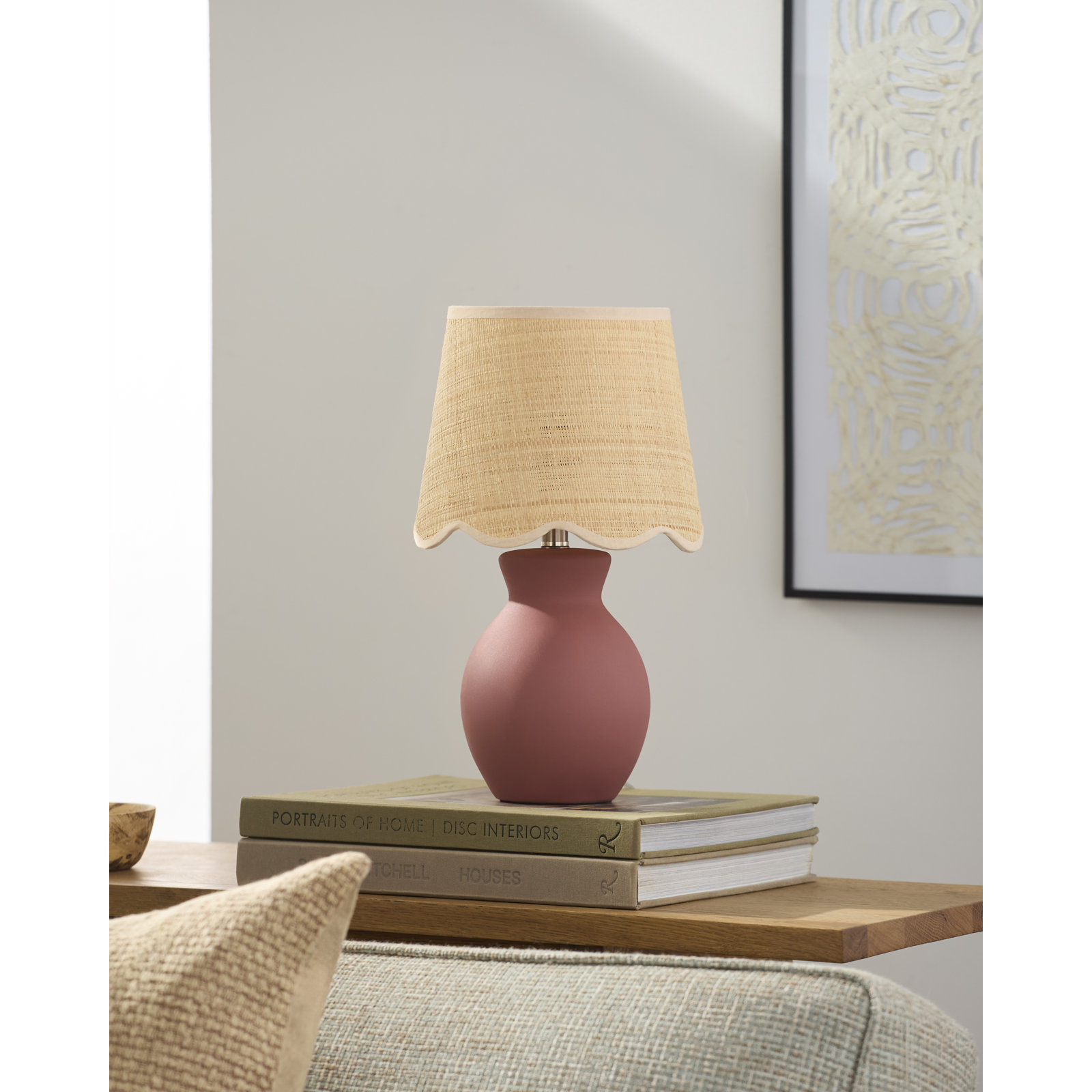 Momsen Scallop Shade Matte Lamp, Red, Natural, 15"H x 8"W x 8"D