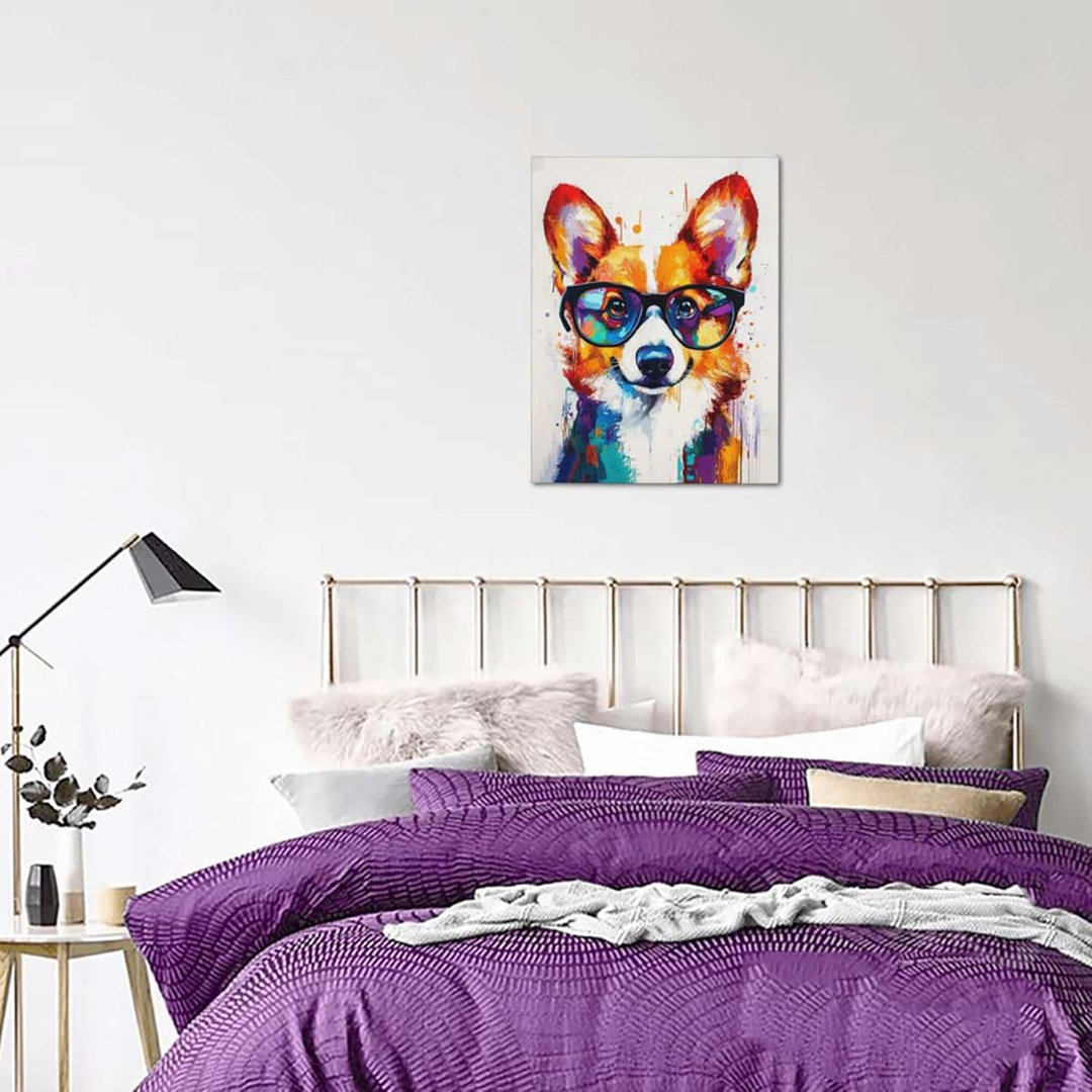 40*30,Corgi Canvas Wall Art Colorful Banksy Dog Pictures Pop Art Painting Funny Corgi Prints.