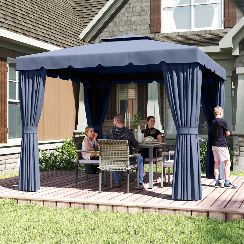 Tente d'abri de jardin d'extérieur 10 pi x 10 pi avec parois latérales bleu foncé