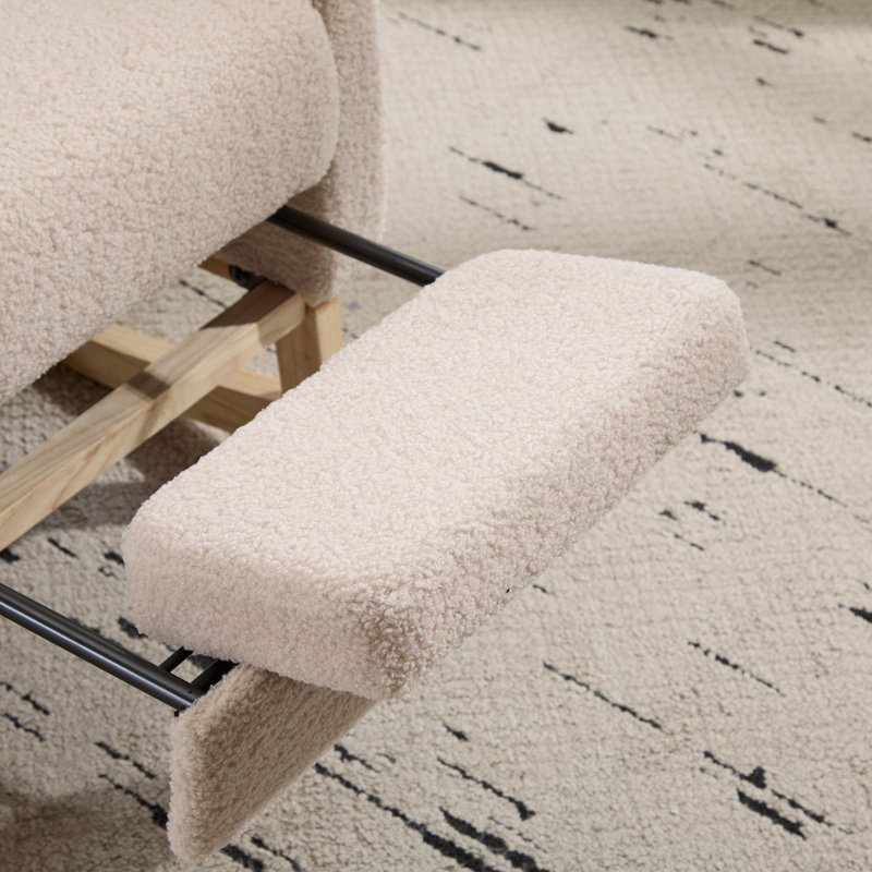 Chaise berçante rembourrée avec pieds en bois massif Modern Modern Beige Teddy, Beige