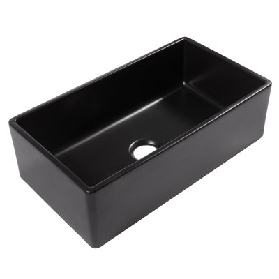 Austen Matte Black Fireclay 33"" Single Bowl Farmhouse Apron Front Undermount Kitchen Sink -  Sinkology, SK493-33FC-MB-SS