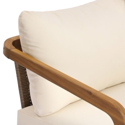 Fauteuil club d'extérieur en bois d'acacia avec dossier et coussins en osier PE, ensemble de 2 - Fauteuil d'appoint moderne pour balcon, bord de piscine et véranda