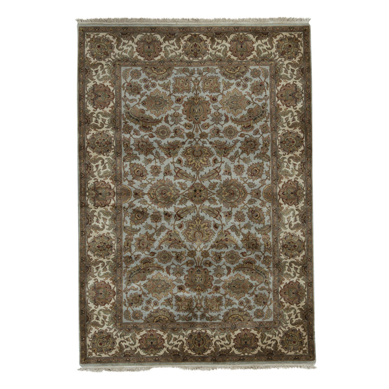 Tapis bleu clair et ivoire de haute qualité noué à la main Trinity