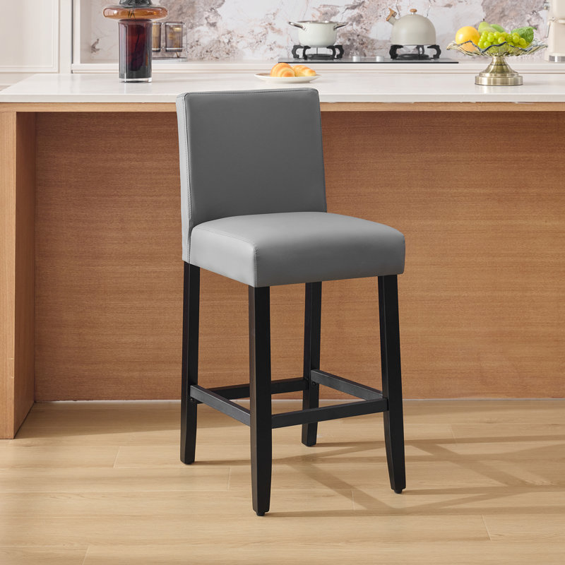 Tabouret de bar et de comptoir rembourré avec structure en bois massif, ensemble de 3, Gris, 2