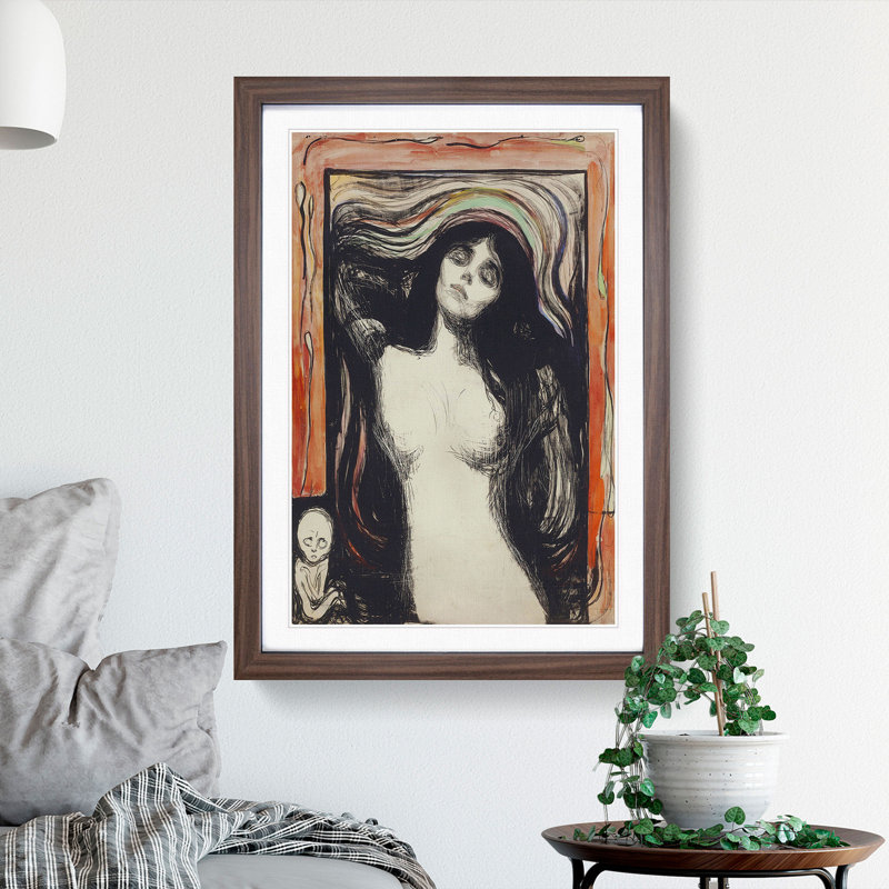 Madonna Vol.1 by Edvard Munch - Picture Frame Painting on MDF, Walnut Framed, 48cm H x 36cm W x 2cm D