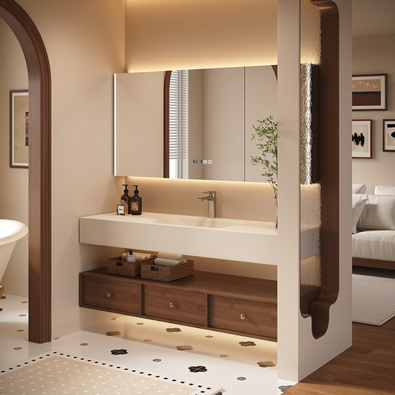 meuble de salle de bain rétro simple de style chinois, H 15,7 po x l 55,1 po x P 19,7 po
