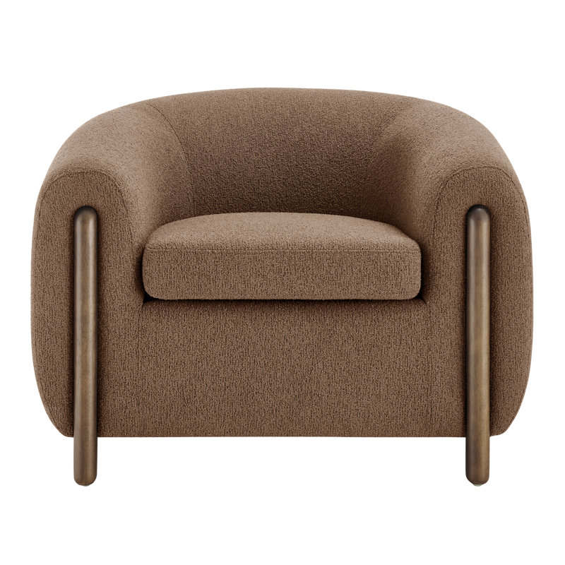 Leamon Fire-Resistant Upholstered Barrel Chair, 28" H x 38.5" W x 33" D, Palladian Brown Fabric