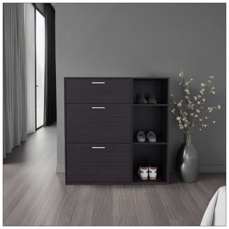 Range-chaussures H 39,6 po, 2 portes, 1 tiroir, 3 tablettes, wengé noir - Chambre