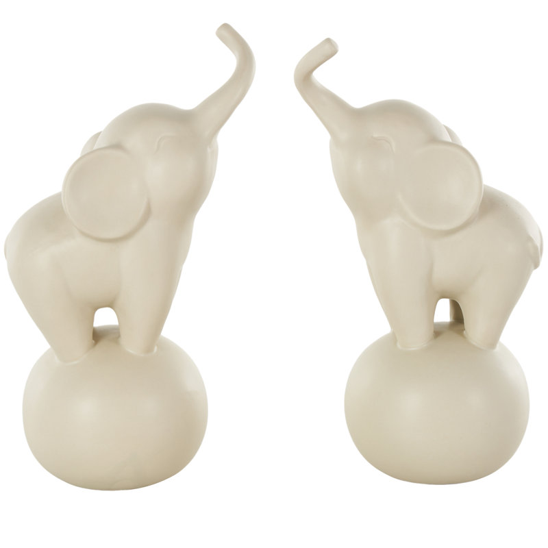 Cole And Grey Ceramic Trumpeting Elephant Decorative Sculpture With Round Base