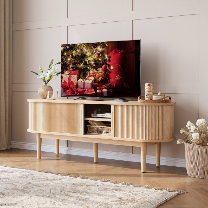 Meuble télé pour téléviseur de 65 po ou moins Leathia, Bois de chêne