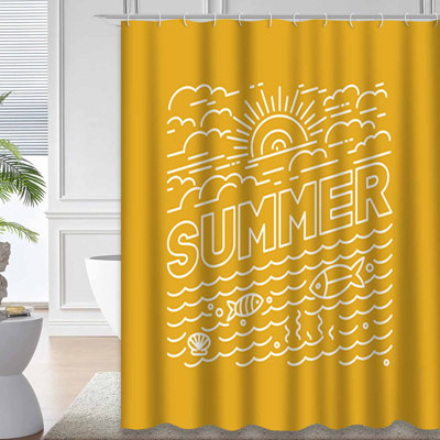 Waterproof Trendy Sunrise Lettering Banner Hipster Summer Shower Curtain with 12 Hooks
