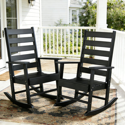 2 Pcs High Ladder Back Outdoor Rocking Chairs