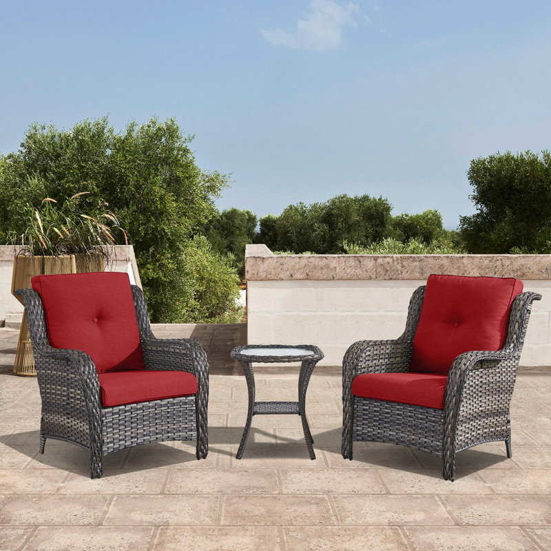 Schutt 2 - Person Patio Conversation Set with Cushions, Gray, Red