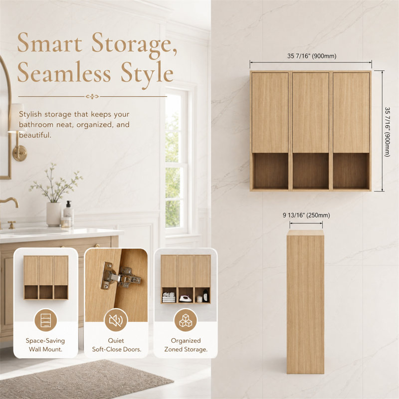 Armoire de salle de bain murale 36 "avec 3 portes et tablettes ouvertes 36"