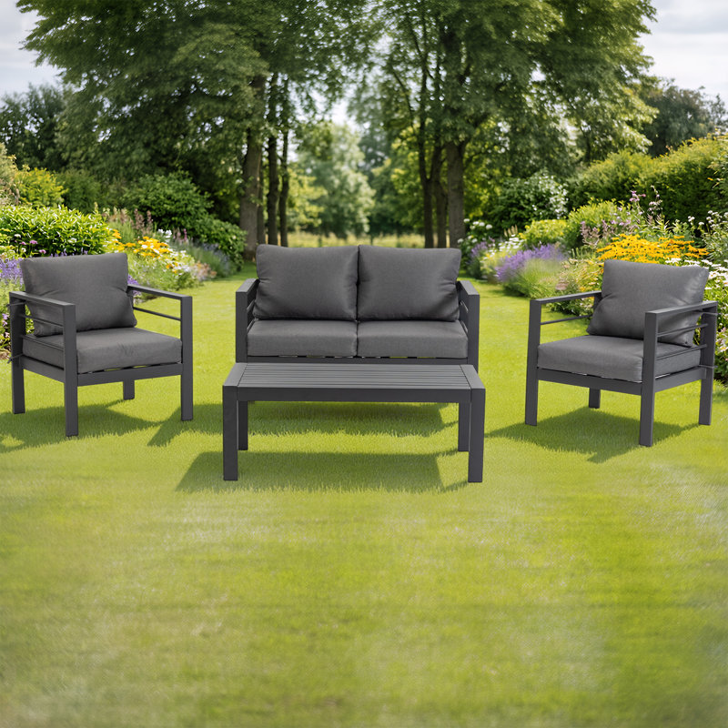 Outdoor Patio Furniture Set, 4-Piece Patio Conversation Set with Removable Washable Cushions & Coffee Table, All-Weather Patio Sofa Set for Garden, Balcony, Deck, Backyard - Grey