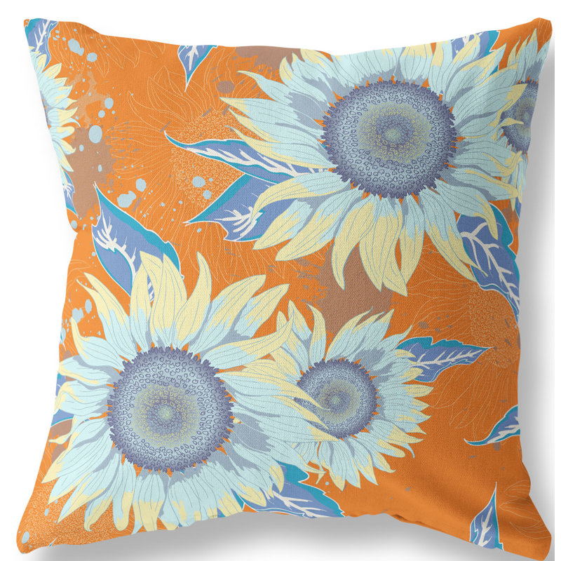  Housse et insert de coussin carré tournesol, 20 po x 20 po, Rouge/jaune