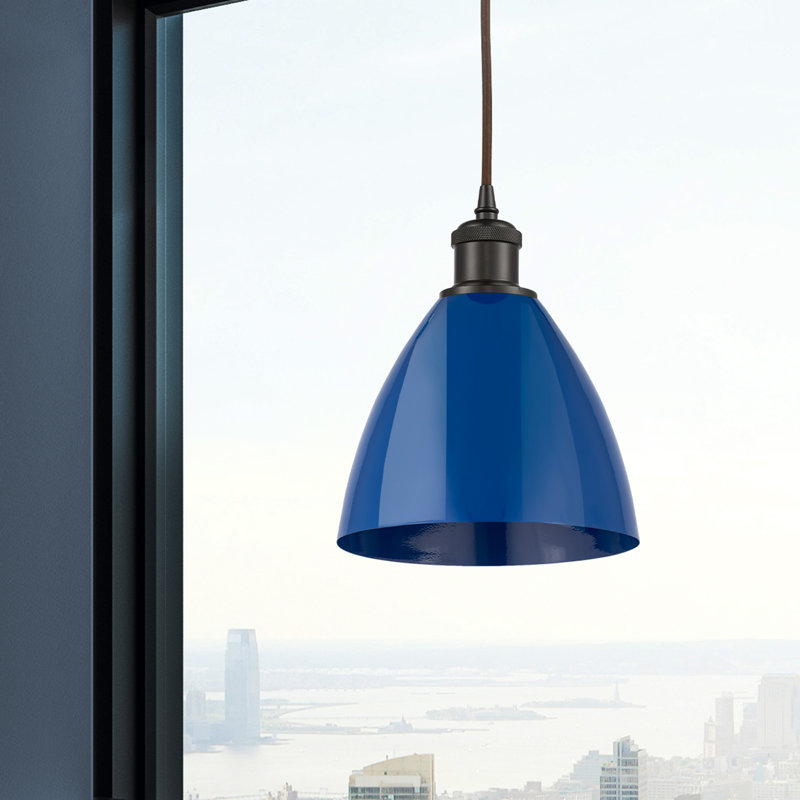 Luminaire suspendu conique 1 lumière, Bleu, Bronze huilé