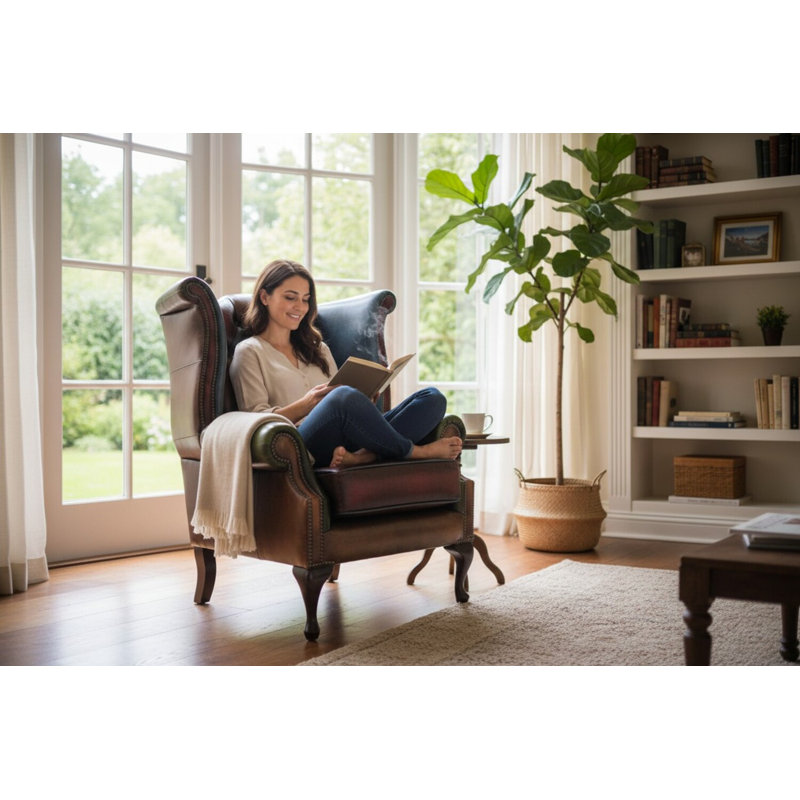88Cm Wide Tufted Wingback Chair, Antique Patchwork