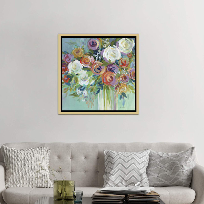 "confetti bouquet ii" par carol robinson-print, Toile encadrée d'or, H 18 po x l 18 po x P 1,5 po