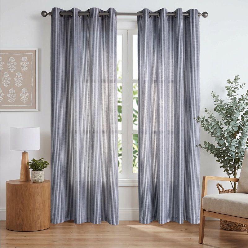 Paire de rideaux transparents avec œillets Slub, Marine, 50" W x 84" L