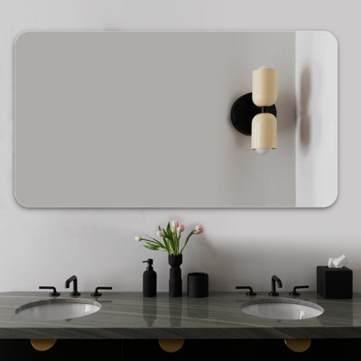 Frameless Bathroom Vanity Mirror - 5Mm Hd Silver Anti-Fog Waterproof Wall Mirror With R50 Rounded Corners, Horizontal/Vertical Mount