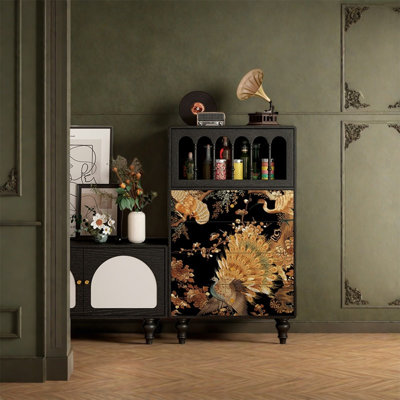 Ash Wood Storage Cabinet with Drawers and Door