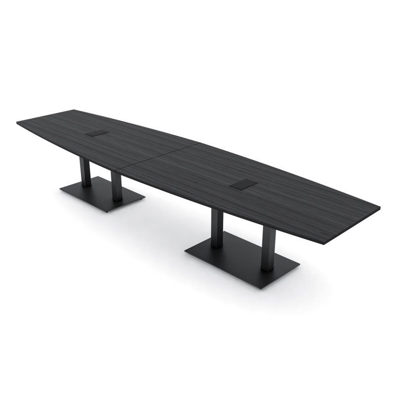 Table de conférence en forme de bateau avec base en métal double | Unité électrique, L 168 po x l 48 po, Nuit asiatique