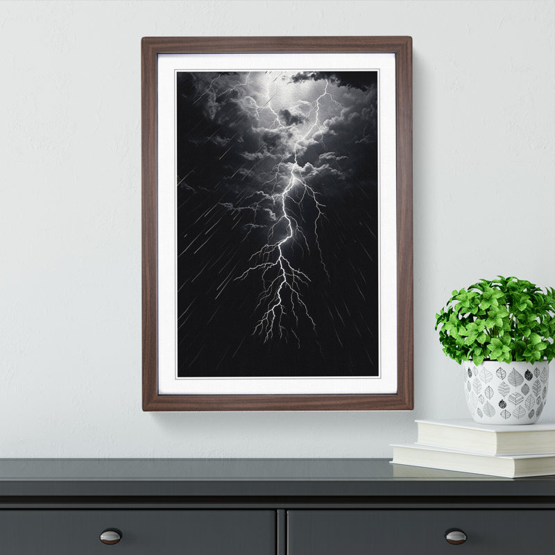 Lightning Line - Single Picture Frame Print on Wood, Walnut Framed, 34cm H x 25cm W x 2cm D