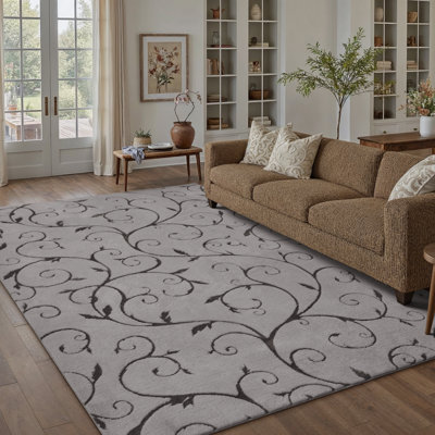 Allover Vine Cotton Velvet Indoor Area Rug With Non-Slip Backing