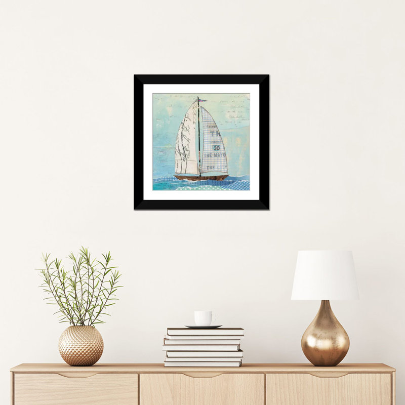 «At The Regatta Sail II», reproduction sur toile, H 16 po x l 16 po x P 1 po, Papier d'art encadré noir, Blanc