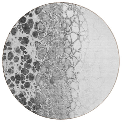 Tapis d'extérieur rond lavable abstrait argenté et gris anthracite 8 pi
