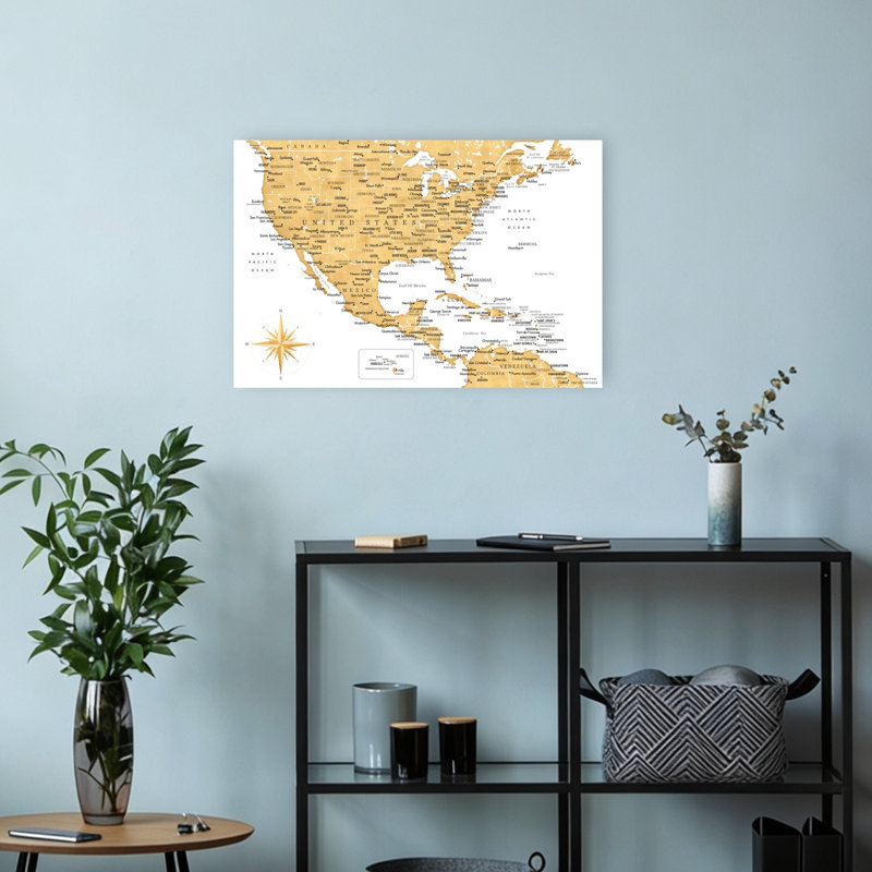 Carte vintage de l'Amérique du Nord - Affiche murale contemporaine, H 12 po x l 18 po