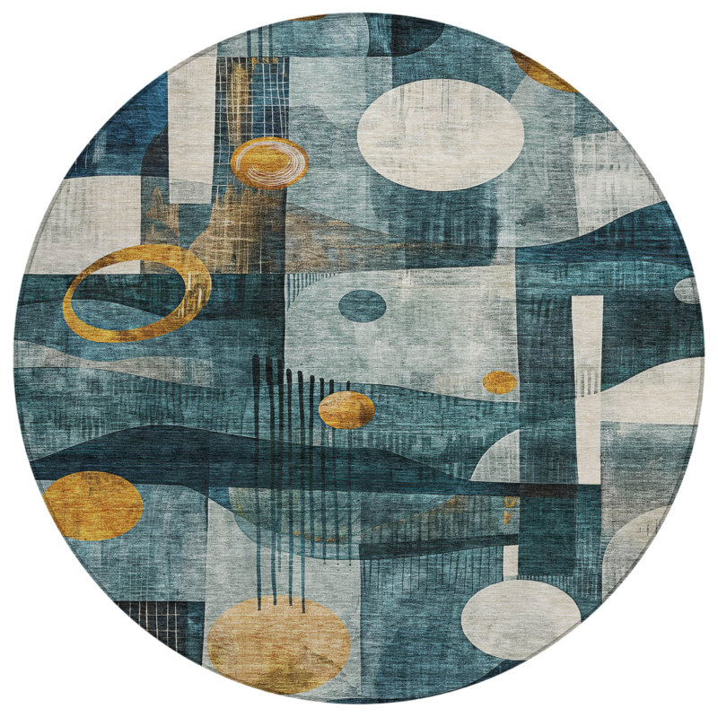 Aza Teal Washable Indoor-Outdoor Rug - , 8' x 8'