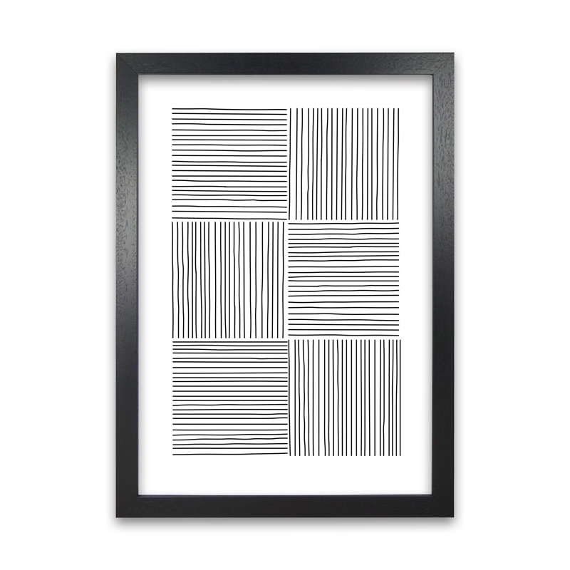 Black And White Squared Lines - Print, 84cm H x 59cm W x 3cm D, Black Frame