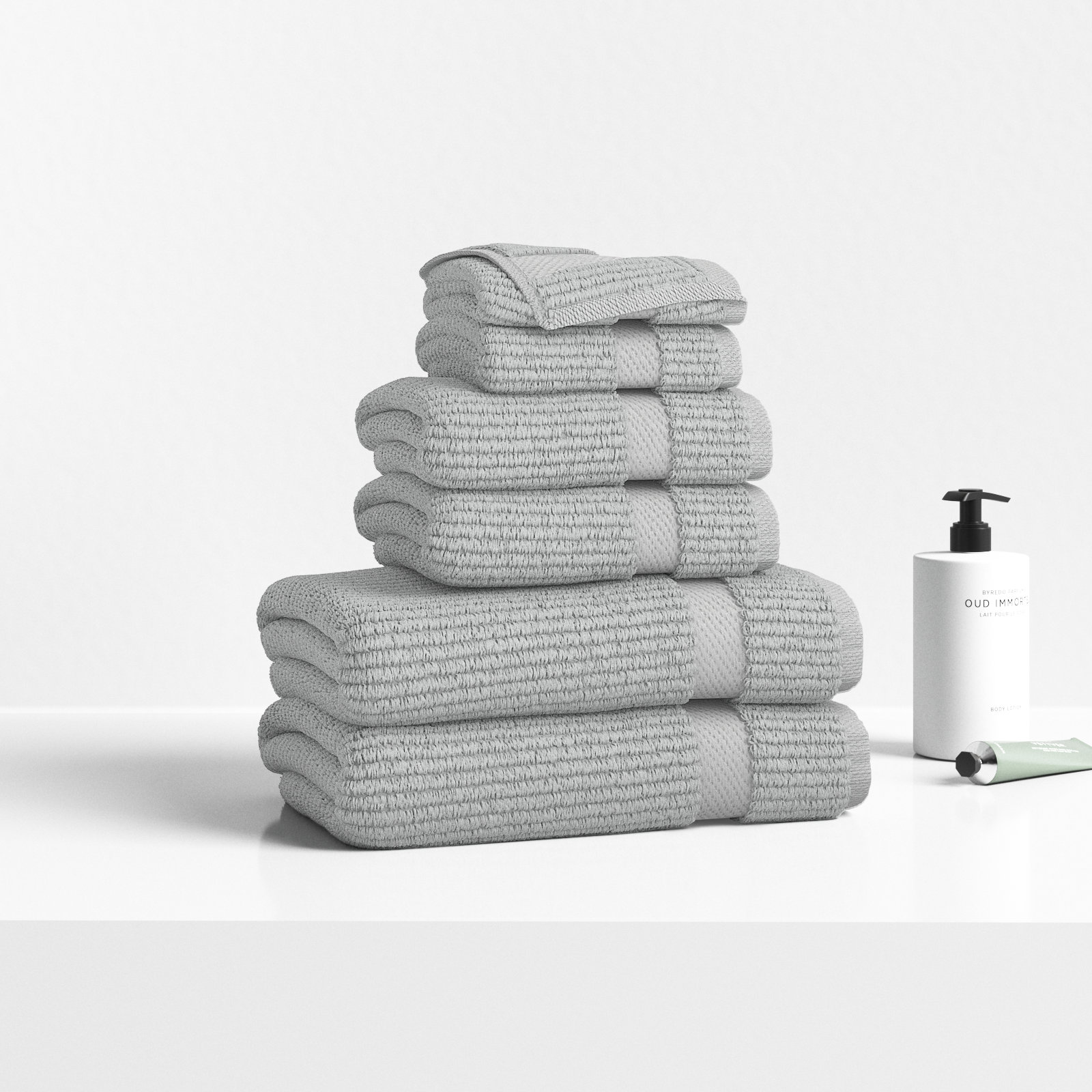 Bear 6 Piece 100% Cotton Towel Set, Platinum